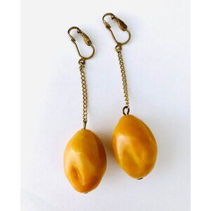 Vintage Butterscotch Bakelite Dangle Nugget Earrings Lever Back Mid Century MCM